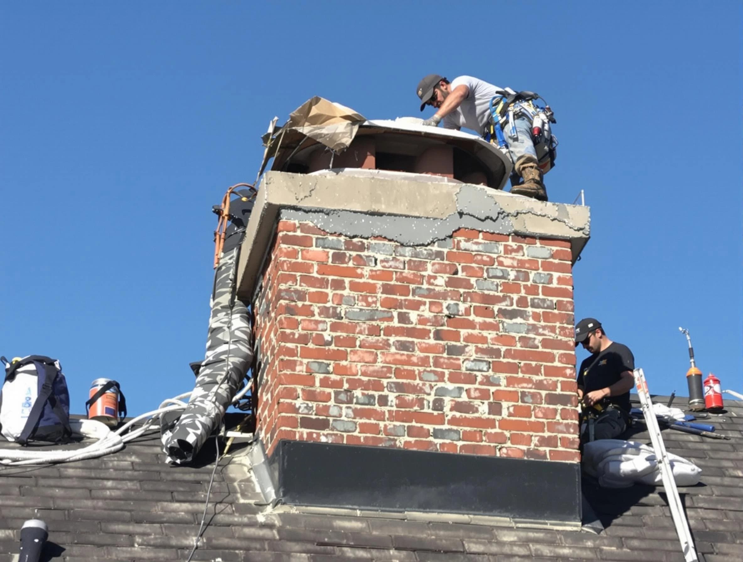 Carteret Chimney Sweep installing a custom chimney crown in Carteret, NJ