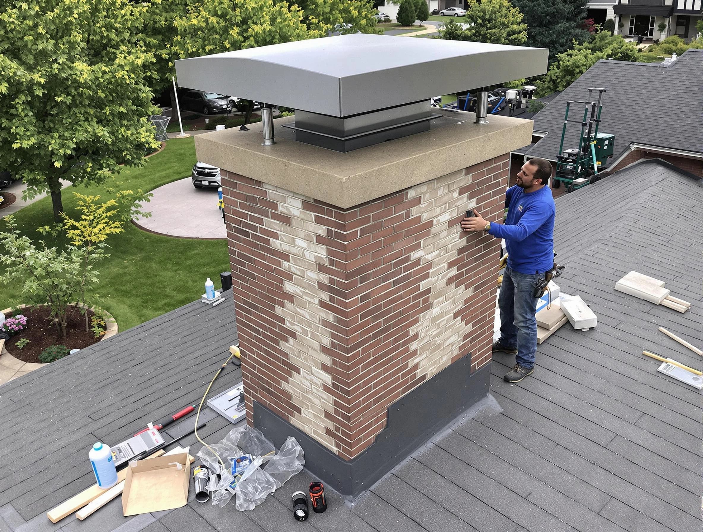 Carteret Chimney Sweep team working on a custom chimney remodel in Carteret, NJ