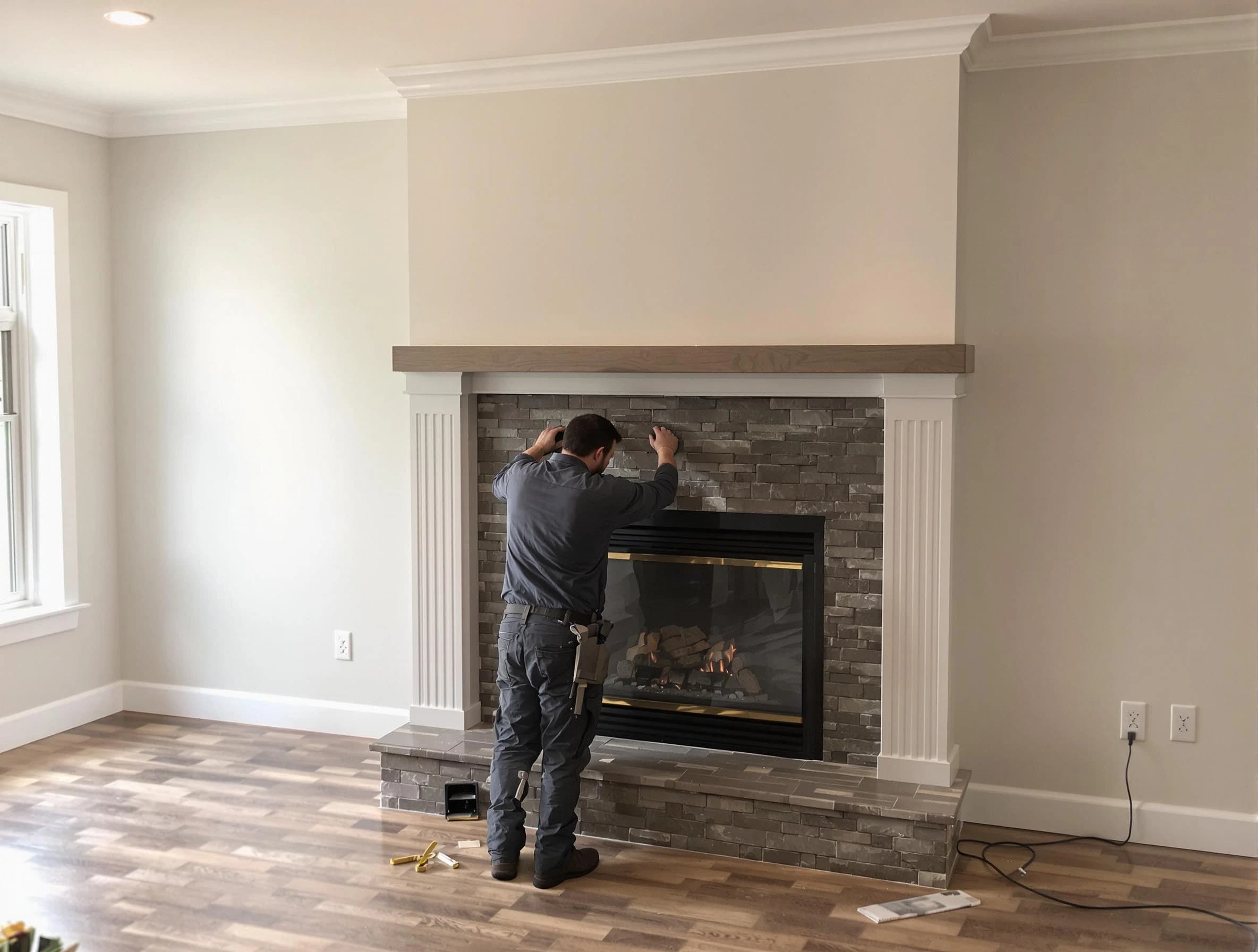 Carteret Chimney Sweep finishing a custom fireplace install in Carteret, NJ