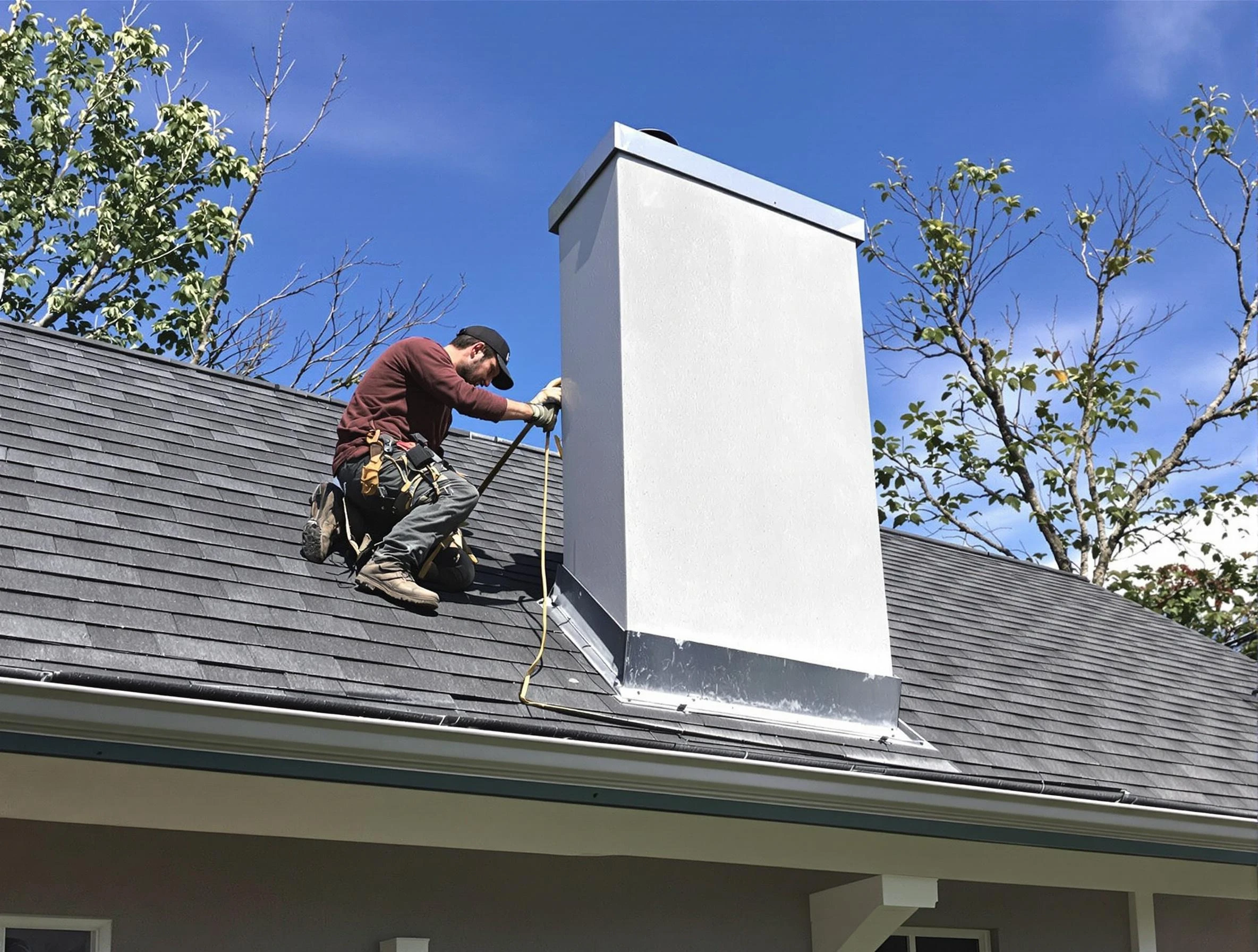 Carteret Chimney Sweep team member finishing chimney construction in Carteret, NJ